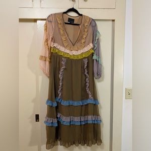 Chiffon, Cynthia, Rowley, midi dress ruffles.
